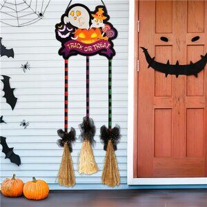 Halloween Witch Broom Decorations, Light-Up Halloween Porch Decor Outdoor